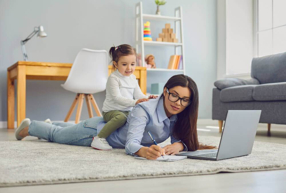 woman working with child