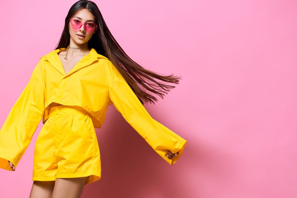 woman yellow outfit
